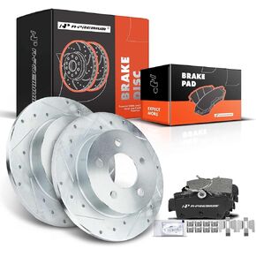 A-Premium 10.87 inch (276 mm) Front Drilled and Slotted Disc Brake Rotors + Ceramic Pads Kit Compatible with Select Ford Models - Mustang 1999 2000 2001 2002 2003 2004, 6-PC Set