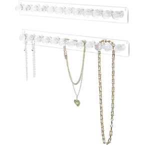 2 Pack Necklace Holder Organizer with 12 Hooks, Acrylic Necklace Hanger Wall Mount, Jewelry Hooks for Necklaces, Bracelets, Chains, Earrings, Rings, Keys (Pink)
