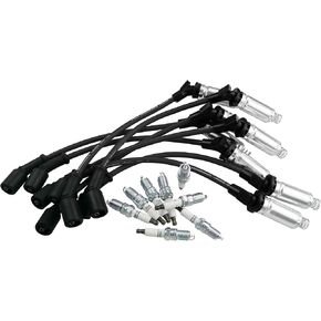 41-962 Spark Plugs + 48322 Spark Plug Wires Fit for Chevrolet Silverado Suburban Tahoe Avalanche Corvette Express Impala Monte Carlo Buick Allure Lacrosse Cadillac CTS Escalade GMC Envoy Savana, Black