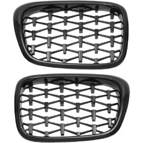 X AUTOHAUX Front Hood Bumper Grille Grill for BMW 525i 530i E39 2001-2003 No.51137005837/51137005838 Front Bumper Kidney Grille Grill Diamond Star Black 1 Pair