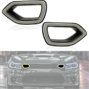 KUAFU Front LED Grille Lights Compatible with 2015-2022 Dodge Charger Daytona SRT Scat Pack SXT & R/T Bumper Grill Lamps Smoke Lens Driver & Passenger Side