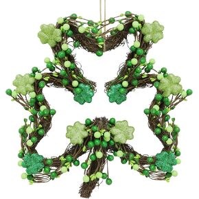 St Patricks Day Wreath for Front Door, Artificial Saint Patrick's Day Door Wreath with Glitter Foam Shamrock Green Berries, St Pattys Wreath Decorations for Wall Mantel
