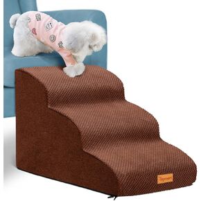 Topmart 3 Tiers Foam Dog Ramps/Steps,Non-Slip Dog Steps,Extra Wide Deep Dog Stairs,High Density Foam Pet Stairs/Ladder,Best for Older Dogs,Cats,Small Pets