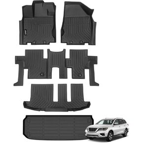 Jenofa-Car Floor Mats & Cargo Liner for 2013-2021 Nissan Pathfinder/Infiniti QX60 All Weather Floor Mats Custom Full Set High Edge Waterproof Durable Floor Liners for Pathfinder Accessories Black