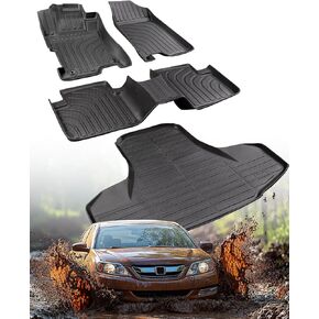 DiffCar® Floor Mats & Cargo Mat for Honda Accord 2008-2012 Custom Fit (Gas Only), All-Weather Protection TPE Accessories 4PCS