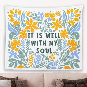 MNOSAIOO Inspirational Floral Wall Tapestry Hanging for Classroom Kids, Botanical It Is Well with My Soul Tapestry, Motivational Mental Health Tapestries Wall Decor for Bedroom Therapy Office 60x50 in