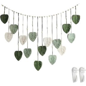 Macrame Wall Hanging Boho Tapestry Handmade Green Leaf Wall Tapestry Macrame Wall Decor for Living Room Bedroom Apartment 47" x 29.5"
