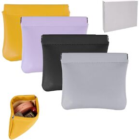 4 PCS Pocket Cosmetic Bag, Small Pocket Makeup Bag for Women Snap Closure Organizer Pouch Portable No Zipper Waterproof Leather, Mini Travel Storage Bag for Cosmetics Jewelry Headphones（4.7in*4.7in）