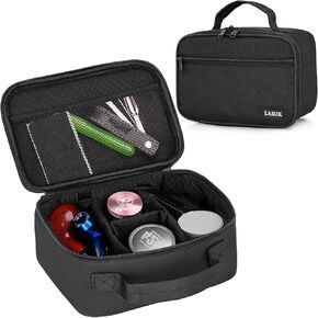 Large Storage Box with Combination Lock, Water-Resistant Carbon Lining Locking Bag, Portable Storage Travel Bag Organizer Removable Dividers, Great Gifts for Women/Men(Black)