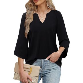 Bulotus 3/4 Sleeve Tunic Tops for Women Business Casual Blouses for Work Loose Fit Dressy