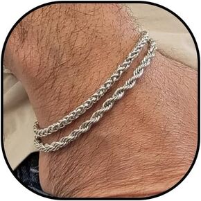 Silver Bracelets for Men Layered Silver Bracelets Mens Silver Bracelet Cuban Link Bracelet Stack Silver Chain Bracelet Trendy Mens Jewelry for Dad Husband Boyfriend