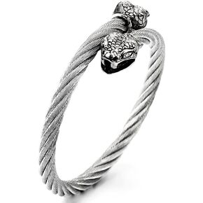 COOLSTEELANDBEYOND Mens Snake Bangle Stainless Steel Twisted Cable Cuff Bracelet Silver Color with Cubic Zirconia