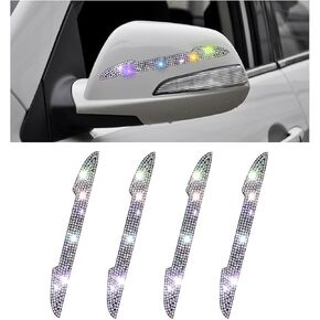 4PCS Bling Car Door Handle Scratch Protector, Crystal Rhinestone Sticker Car Door Edge Guard, Side Rearview Mirror Anti-Collision Strip, Exterior Accessories for Women Men (White)