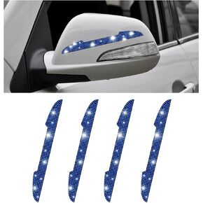 4PCS Bling Car Door Handle Scratch Protector, Crystal Rhinestone Sticker Car Door Edge Guard, Side Rearview Mirror Anti-Collision Strip, Exterior Accessories for Women Men (White)