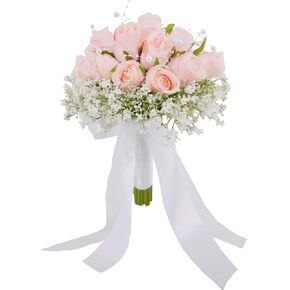 Wedding Bouquets for Bride Bridesmaids, Pink Artificial Roses Flowers Bridal Bouquets for Bride Wedding Decoration