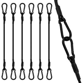 SDTC Tech 8 Inch Bungee Cord with Carabiner Hook, 6 Pack Superior Latex Straps Strong Small Elastic Rope with Clip for Luggage Rack, Shelves, Camping, Bike Rack, Hanging Plant, Black 5mm Dia. Cords