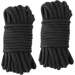 2 Pcs 33ft Soft Cotton Rope, Black Cotton Rope 66ft X 8mm Thick Rope Soft Rope Long Rope Black Rope Black Cotton Rope for Hanging Clothes Camping and Home Decoration (Black)