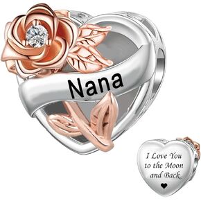 Heart Love Mom Daughter Sister Nana Auntie Grandma Best Friend Charms for Bracelets Rose Flower Birthday Charm for Women Compatible with Pandora Charms Bracelets