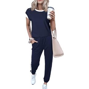 Dokotoo ملابس نسائية مكونة من قطعتين بدلة رياضية Colorblock مريحة مجموعات صالة متماسكة قصيرة الأكمام Jogger Sweatpants رياضية in Saudi Arabia
