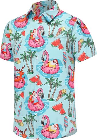 Men's Christmas Shirt Santa Claus Flamingo Casual Button Down Ugly Hawaiian Christmas Shirts for Men in Saudi Arabia