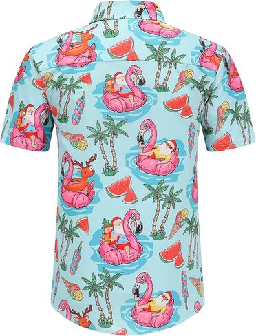 Men's Christmas Shirt Santa Claus Flamingo Casual Button Down Ugly Hawaiian Christmas Shirts for Men in Saudi Arabia