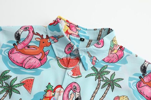 Men's Christmas Shirt Santa Claus Flamingo Casual Button Down Ugly Hawaiian Christmas Shirts for Men in Saudi Arabia