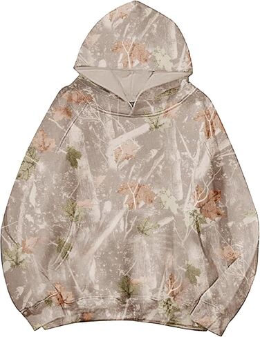 Womens Camo Hoodies Maple Leaf Print Oversized Hooded Sweatshirt Long Sleeve Camouflage Graphic Pullover Sweatshirt in Saudi Arabia