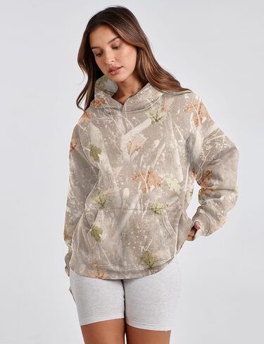 Womens Camo Hoodies Maple Leaf Print Oversized Hooded Sweatshirt Long Sleeve Camouflage Graphic Pullover Sweatshirt in Saudi Arabia