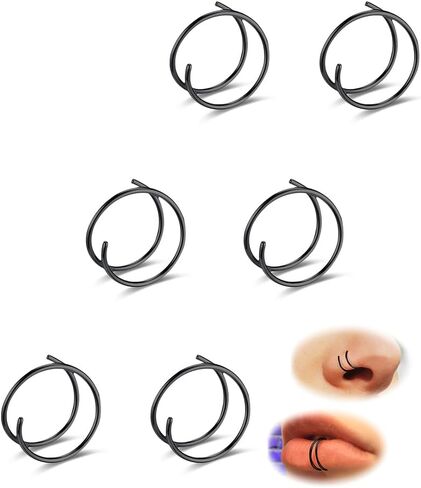 Stainless Steel Nose Ring Hoop Set for Men Women Cartilage Nose Ring Double Hoop 18G-22G Black/Gold/Silver Hypoallergenic Piercing Jewelry for Nose Septum Cartilage 6-12Pcs in Kuwait