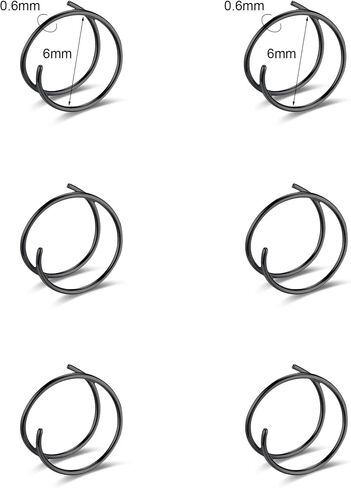 Stainless Steel Nose Ring Hoop Set for Men Women Cartilage Nose Ring Double Hoop 18G-22G Black/Gold/Silver Hypoallergenic Piercing Jewelry for Nose Septum Cartilage 6-12Pcs in Kuwait