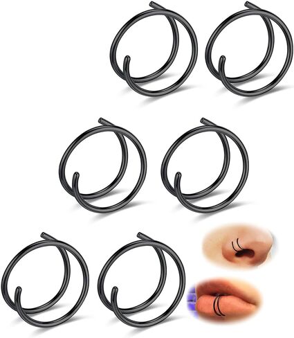 Stainless Steel Nose Ring Hoop Set for Men Women Cartilage Nose Ring Double Hoop 18G-22G Black/Gold/Silver Hypoallergenic Piercing Jewelry for Nose Septum Cartilage 6-12Pcs in Kuwait