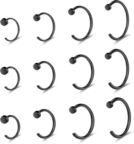 Stainless Steel Nose Ring Hoop Set for Men Women Cartilage Nose Ring Double Hoop 18G-22G Black/Gold/Silver Hypoallergenic Piercing Jewelry for Nose Septum Cartilage 6-12Pcs in Kuwait