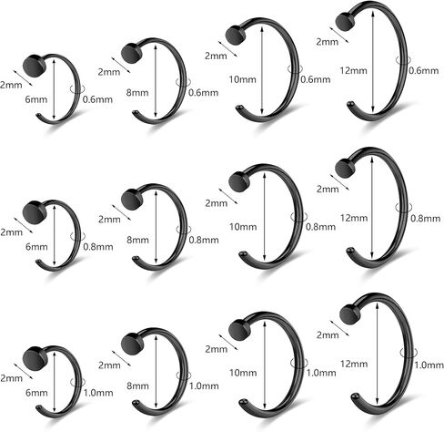 Stainless Steel Nose Ring Hoop Set for Men Women Cartilage Nose Ring Double Hoop 18G-22G Black/Gold/Silver Hypoallergenic Piercing Jewelry for Nose Septum Cartilage 6-12Pcs in Kuwait