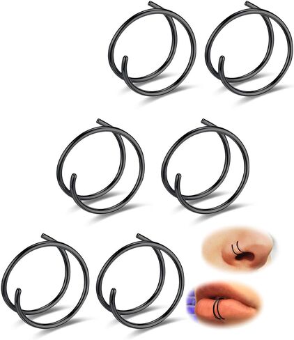 Stainless Steel Nose Ring Hoop Set for Men Women Cartilage Nose Ring Double Hoop 18G-22G Black/Gold/Silver Hypoallergenic Piercing Jewelry for Nose Septum Cartilage 6-12Pcs in Kuwait
