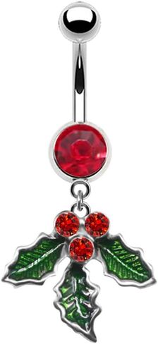 14G Cute Christmas Element Dangle Belly Button Ring 316L Surgical Steel Christmas Tree Hat Jingle Bells Snowflake Socks Belly Navel Rings Xmas Belly Piercing Jewelry for Women in Kuwait