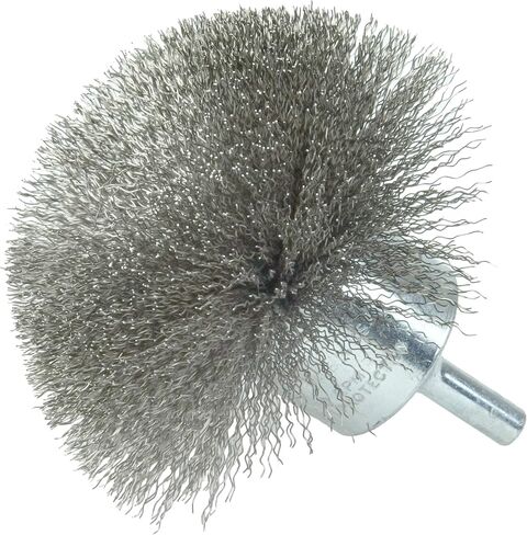 Weiler 10050 3" Circular Flared Crimped Wire End Brush, .008" Stainless Steel Fill, Made in the USA in Saudi Arabia