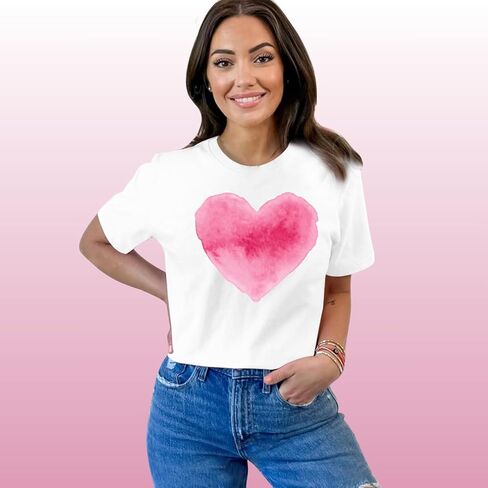 Valentine's Day Shirts for Women Cute Love Heart T-Shirt Romantic Valentine Couple Tee Tops in Kuwait