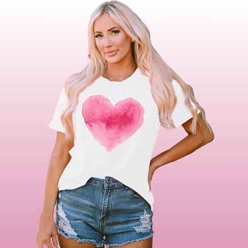 Valentine's Day Shirts for Women Cute Love Heart T-Shirt Romantic Valentine Couple Tee Tops in Kuwait