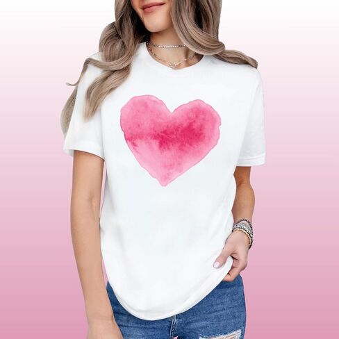 Valentine's Day Shirts for Women Cute Love Heart T-Shirt Romantic Valentine Couple Tee Tops in Kuwait
