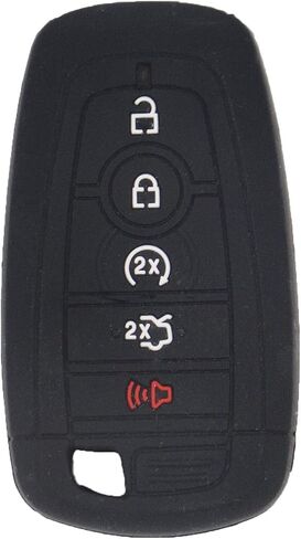 LemSa 2pcs 5 Buttons Silicone Smart Key Fob Cover Remote Keyless Entry Case Compatible with Ford Fusion F250 F350 F450 F550 Edge Explorer 2019 2018 2017 Mustang F-150 Expedition Ecosport, Black+Blue in Kuwait