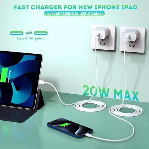 Fast iPhone 15 Charger Block, 2 Pack 40W Dual USB C Wall Charger PD Fast Charging Block Type C Foldable Charger Power Adapter Plug Box Apple Chargers for iPhone 15/14/13 Pro/12 Pro/Mini/iPad in Kuwait