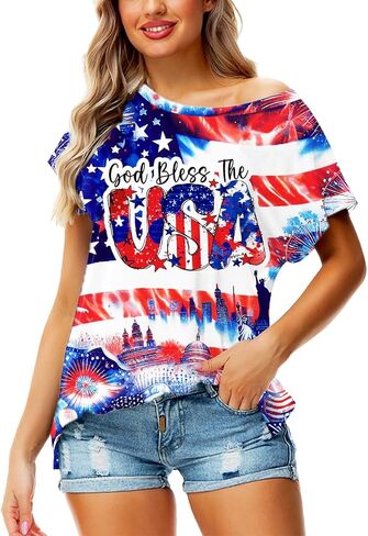 Deerose Womens July 4th Shirts Short Sleeve American Flag Top S-2XL in Kuwait
