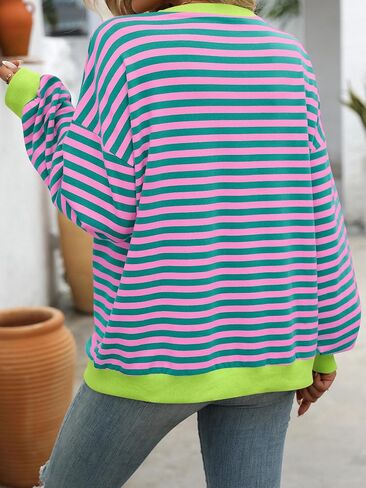 CASURESS Women Striped Oversized Sweatshirt Long Sleeve Crewneck Shirts Fall Fashion Pullover Sweater in Kuwait