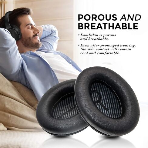 وسائد اذن بديلة QC45 QC35ii QC35 QC25 QC15 من لامبسكين، وسائد اذن بديلة لبوز QC 45 35 II QC2 AE2 AE2i AE2w ساوند لينك ساوند ترو 35ii 25 15 2 AE جلد الغنم رمادي رمادي فضي in Kuwait