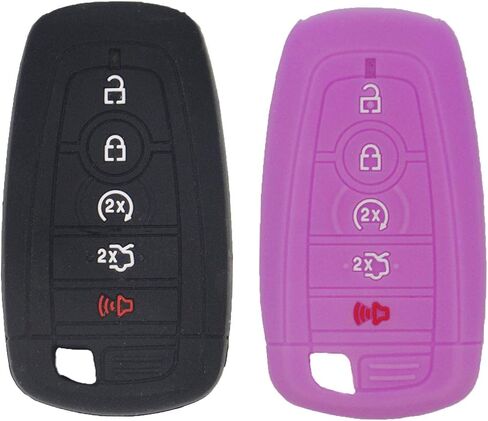 LemSa 2pcs 5 Buttons Silicone Smart Key Fob Cover Remote Keyless Entry Case Compatible with Ford Fusion F250 F350 F450 F550 Edge Explorer 2019 2018 2017 Mustang F-150 Expedition Ecosport, Black+Blue in Kuwait