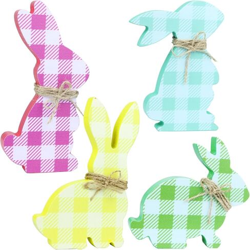 4 Pcs Easter Bunny Wooden Signs Bunny Shaped Easter Decorations for Table Bunny Shaped Farmhouse Decor Spring Bunny Wood Tabletop Easter Decoration with Rope in Saudi Arabia