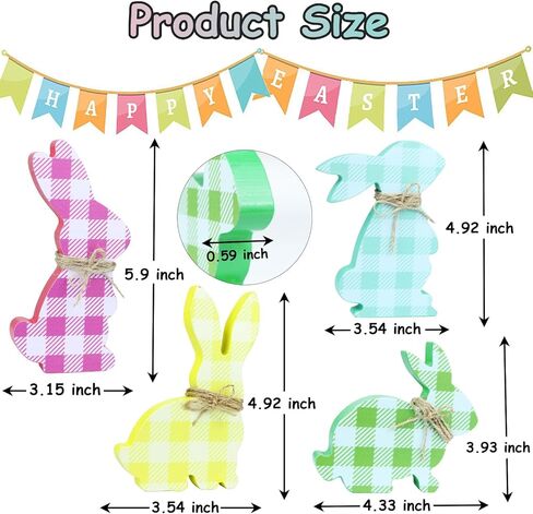 4 قطع أرنب عيد الفصح علامات خشبية على شكل أرنب زينة عيد الفصح لطاولة على شكل أرنب ديكور مزرعة ربيع أرنب خشبي لتزيين عيد الفصح بحبل in Kuwait