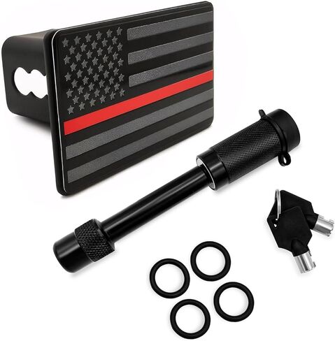 Trailer Hitch Cover, 2 Inch Hitch Cover Tube Plug Insert with Pin Bolt, Dust-Proof Heavy Metal Tow Receiver Plug Cap with American Flag, Universal Trailer Car Accessories (Black) in Saudi Arabia