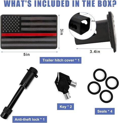 Trailer Hitch Cover, 2 Inch Hitch Cover Tube Plug Insert with Pin Bolt, Dust-Proof Heavy Metal Tow Receiver Plug Cap with American Flag, Universal Trailer Car Accessories (Black) in Saudi Arabia