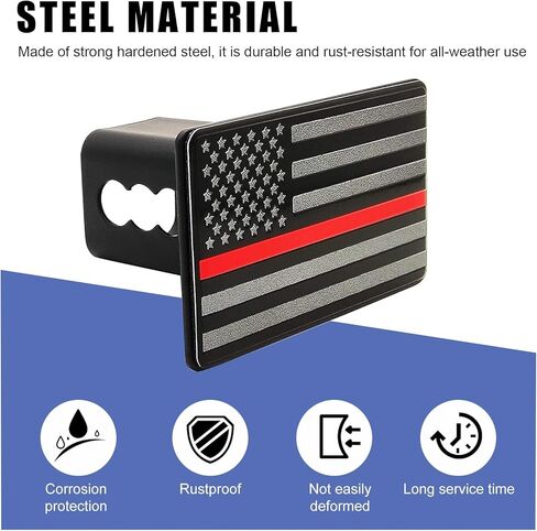 Trailer Hitch Cover, 2 Inch Hitch Cover Tube Plug Insert with Pin Bolt, Dust-Proof Heavy Metal Tow Receiver Plug Cap with American Flag, Universal Trailer Car Accessories (Black) in Saudi Arabia